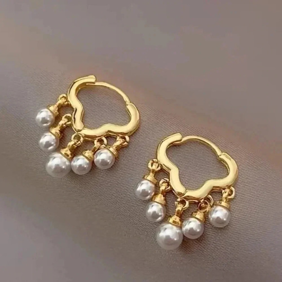 Elegant Golden Pearl Drop Earrings - gold plated with faux pearls - Picture 1 of 3